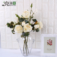 克瑞瑅欧式高品质客厅白色玫瑰仿真花绢花假花艺装饰花塑料花摆件