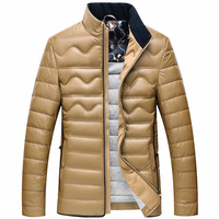 2015冬季新款立领男式PU皮羽绒服时尚休闲韩版羽绒衣男士短款外套
