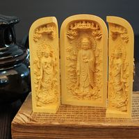 黄杨木雕佛像西方娑婆三圣观音关公三开盒木质工艺品摆件包邮