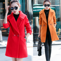 2015冬季风衣韩国东大门中长款羊毛呢外套女红色西装羊绒呢子大衣