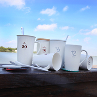 包邮马克杯带盖带勺星巴克风格陶瓷杯创意数字水杯大容量咖啡杯子