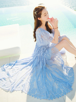 2015夏季KAKI秀明星同款新款蕾丝长裙波西米亚沙滩裙度假旅游裙子