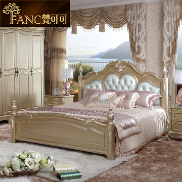 梵可可 欧式全实木床纯橡木床 新古典床法式布艺床香槟金真皮婚床