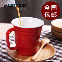 新品包邮 大牌纯红色陶瓷杯经典马克杯咖啡杯子早餐牛奶杯