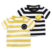 男女童短袖T恤夏季新品童装条纹绣花笑脸婴儿宝宝上衣新生儿衣服