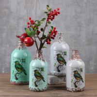 美式乡村欧式田园地中海做旧花瓶/冰裂纹陶瓷印花彩釉小鸟款花器