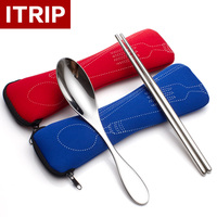 不锈钢便携式餐具筷子勺子两件套装 包邮叉创意旅行餐具帆布袋子