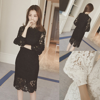 韩国2015秋装新款女装韩版气质蕾丝灯笼袖外穿打底连衣裙打底裙女
