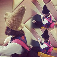 韩国新款女巫师针织盆帽尖尖毛线帽可爱保暖渔夫帽秋冬季亲子帽女