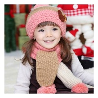 女宝宝帽子秋冬季女童公主毛线帽围巾两件套装儿童帽子1-2-4-8岁