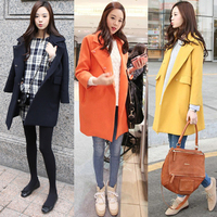 2015秋冬装新款韩版休闲修身中长款羊毛呢外套长袖女装呢子大衣女