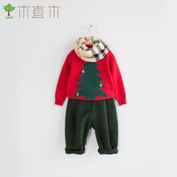 [植木制]圣诞节必备 儿童冬季中性款 百搭圣诞树套头针织毛衣
