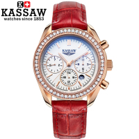 原装正品kassaw卡梭手表女表时尚镶钻 防水夜光皮带女士腕表