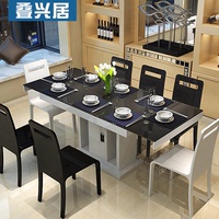 简约现代伸缩餐桌餐厅钢化玻璃储物柜餐桌实木椅组合套装特价包邮