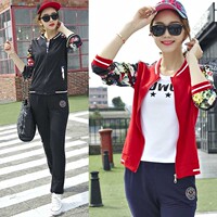 韩版休闲运动服套装女春秋 2016夏季薄款学生迷彩大码修身三件套