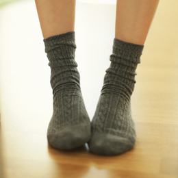 韩国女式袜子春秋季纯棉中筒袜女款复古日系全棉潮袜纯色短堆堆袜