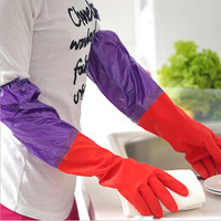 韩式保暖乳胶加绒家务手套 加长洗衣洗碗手套 清洁手套