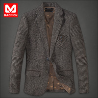 迈克菲恩针织西服修身男士羊毛呢子休闲西装复古纯色英伦西装外套