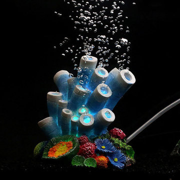 包邮 鱼缸造景增氧装饰气泡石LED灯仿真珊瑚火山摆件 可接氧气泵