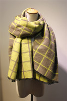 韩国代购秋冬双面撞色仿羊毛绒格子加厚保暖围巾披肩两用女