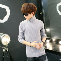 青少年新款高领打底针织衫韩版男中学生修身翻领毛衣纯色羊毛衫潮