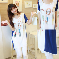 2015韩版新款夏装大码女装上衣休闲宽松中长款印花T恤短袖雪纺衫