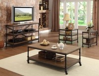 美式乡村复古铁艺茶几茶桌做旧客厅方形边几电视柜带滚轮茶几双层