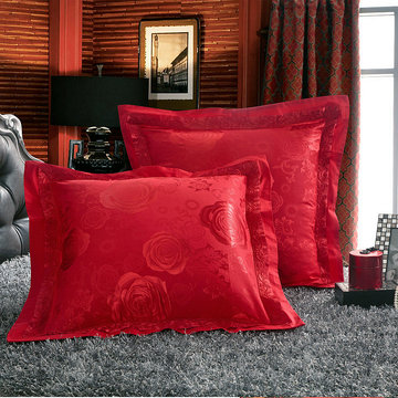 欧式全棉提花抱枕套床头靠枕套沙发靠垫套不含芯6060一对婚庆大红