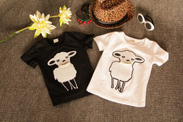 2015夏季欧洲站亲子装新品童装女童T恤可爱小羊钉珠