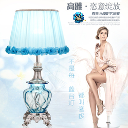 现代简约卧室水晶台灯 创意温馨卧室床头灯蓝色宜家婚庆装饰台灯