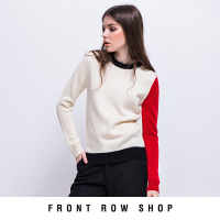 FRONTROWSHOP冬季新款原创设计趣味拼色毛衣女短款 长袖拼色毛衣
