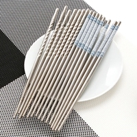 不锈钢青花瓷韩式高档时尚中空防滑易操控空耐热筷子10双装