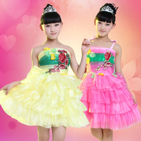 新款六一女童表演服合唱幼儿园演出少儿舞蹈服装公主吊带刺绣纱裙