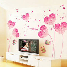 客厅电视背景墙壁卧室可移除浪漫花墙贴纸床头装饰贴温馨粉色爱心