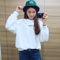 2015韩版女装无帽字母加绒加厚秋冬长袖外套头女士卫衣圆领棒球服