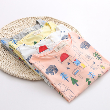 森林。夏季新款甜美日系森林系熊大卡通印花T恤宽松纯棉中长款