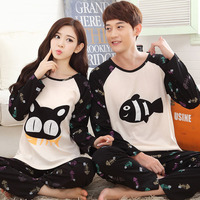 春秋季情侣纯棉睡衣套装男女可爱韩版卡通熊猫长袖家居服睡衣套装