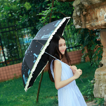 韩版小清新创意雨伞女折叠女士太阳伞印花三折伞防晒晴雨伞太阳伞