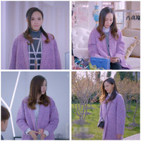 克拉恋人唐嫣米朵同款秋冬新款韩版中长款毛呢外套女茧型紫色大衣