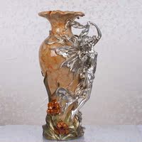 欧式新古典花仙子花瓶落地摆件浮雕 树脂工艺品庭院大厅客厅摆饰
