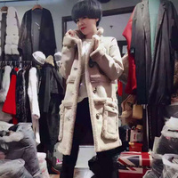 2015新款韩版冬装中长款宽松棉衣女麂皮绒羊羔毛外套显瘦拼接棉袄