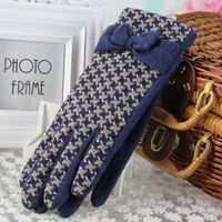 韩版冬季女士保暖手套可爱蝴蝶结小格子手套羊毛羊绒白领显瘦手套