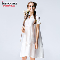 城堡里的公主2015新款夏装纯色苎麻宽松连衣裙 连衣裙 夏 长裙