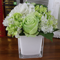 克瑞瑅欧式客厅餐桌高档绣球花绿色白色仿真花艺套装饰假花绢花卉