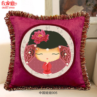 新款古典人物系列3d5d印花十字绣抱枕头沙发可爱卡通中国娃娃车枕