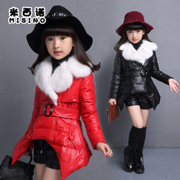 童装2015冬装新款韩版女童皮衣中大童纯色毛领PU皮加厚棉衣外套潮