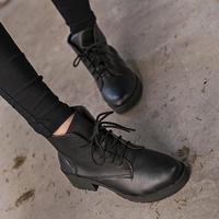 欧美新款马丁靴单靴英伦女式皮鞋秋冬季女靴女鞋百搭黑色系带短靴