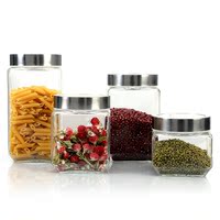 家居厨房用品 食品储物罐 玻璃瓶子密封罐器皿 调味罐4件套装 方
