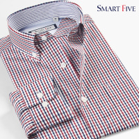 SmartFive 2016春装红蓝格子衬衫男时尚休闲韩版男商务长袖衬衫棉