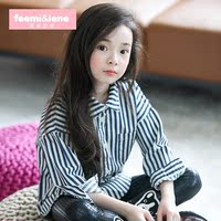 2016韩版童装 女童春夏纯棉蝙蝠长袖格子翻领外套 中大儿童衬衫